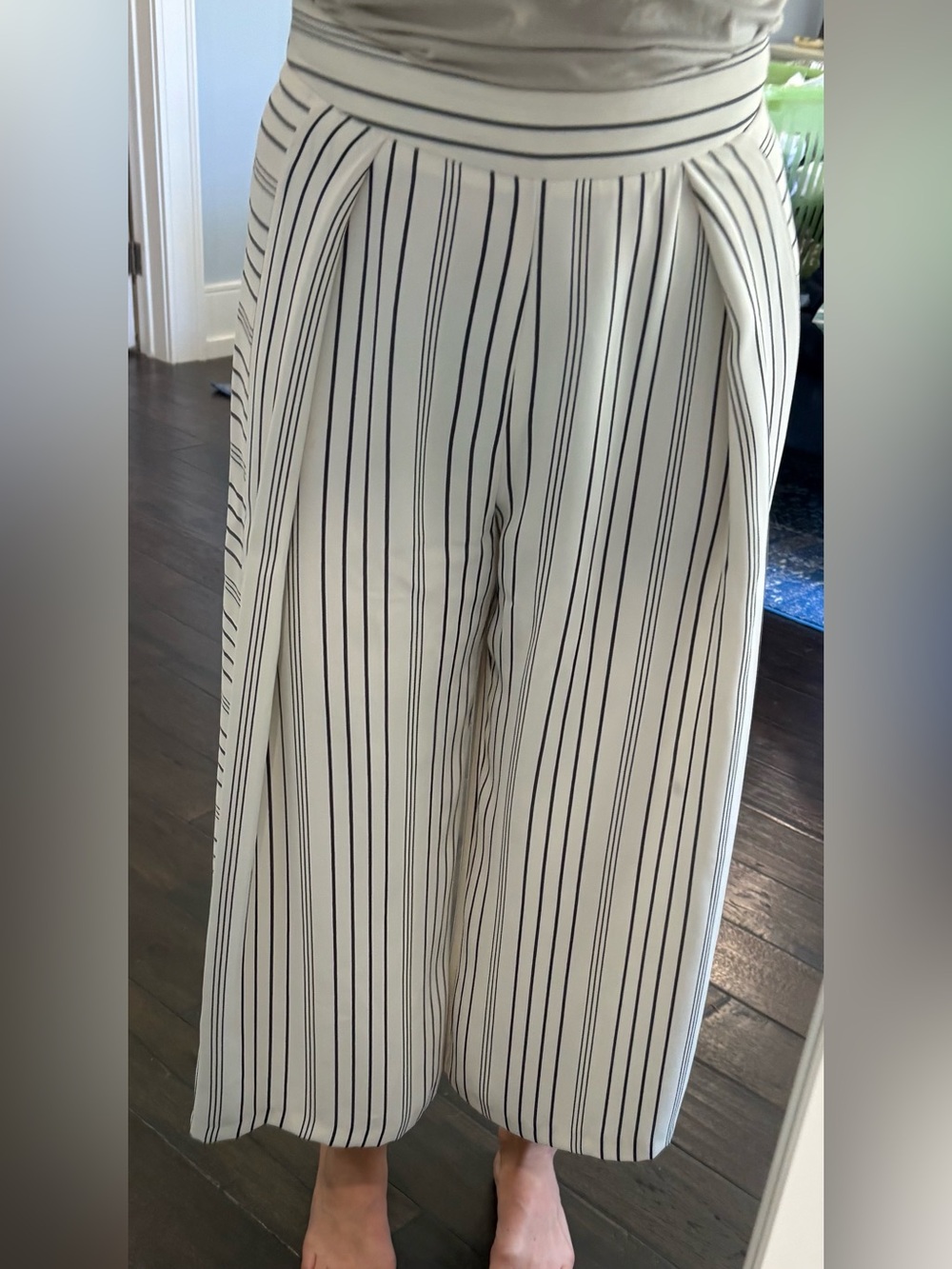 Topshop Petite White and Black Striped Flowy Trousers
